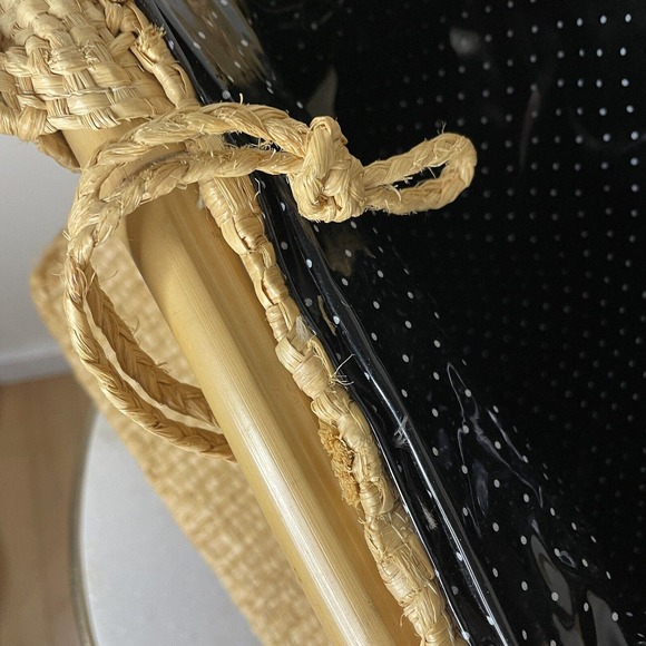VTG Boho Mid-century Natural Straw Raffia Bag Tote Bamboo Accent Summer Beach - Picture 12 of 16